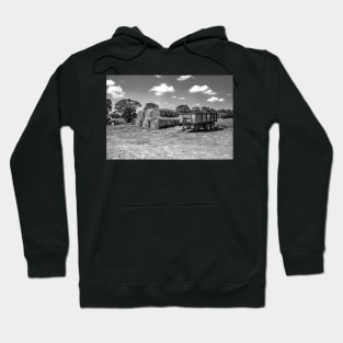 Hay bale stack and tractor trailer in the Norfolk countryside Hoodie